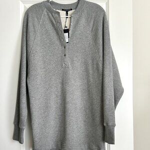 NWT MARISSA WEBB Heather Grey French Terry Plunge Henley Sweatshirt Dress Size S